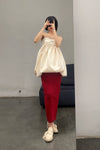 Marc Le Bihan Stretch Pleated Stretch Bandeau Dress or Skirt Collection MLB-25900-HONG Red Long Skirt 25900 25901